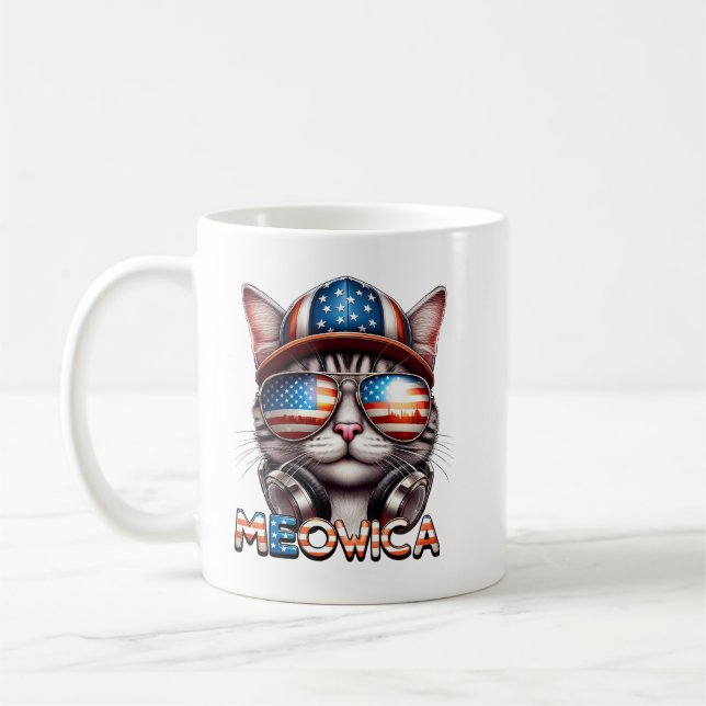 Meowica Katze 4. Juli Shirt - Patriotische Katze L Kaffeetasse (Links)