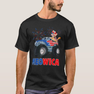 Meowica Katze mit Monstertruck USA-Flagge 4. Juli T-Shirt