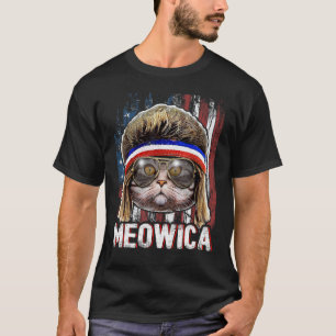 Meowica Katze Mullet Amerikanische Flagge Patrioti T-Shirt