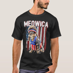 Meowica Katze Mullet Amerikanische Flagge Patrioti T-Shirt