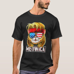 Meowica Katze Mullet Amerikanische Flagge Patrioti T-Shirt