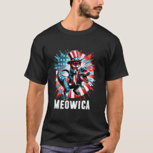 Meowica Katze Reitet T Rex Dinosaurier US Flagge 4 T-Shirt