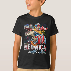 Meowica Katze T Rex Dinosaurier 4. Juli Amerikanis T-Shirt