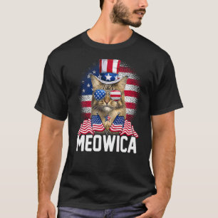 Meowica Katze USA-Flagge Sonnenbrille & Onkel Sam  T-Shirt