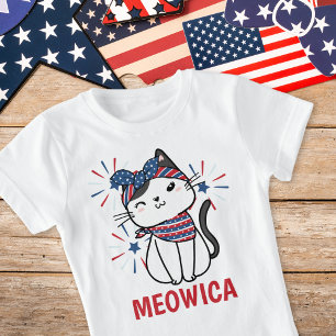 "Meowica" Katzen rot, weiß und blau T-Shirt