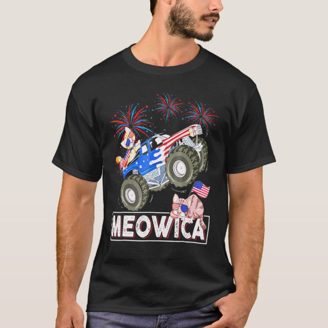 Meowica Katzenmonster Truck American Flag 4t T-Shirt (Vorderseite)