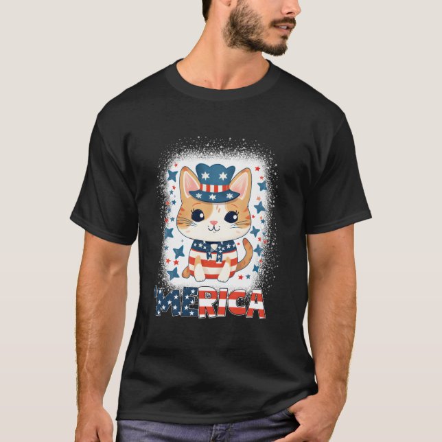 Meowica Patriotic Cat 4Th Of July Fireworks Merica T-Shirt (Vorderseite)