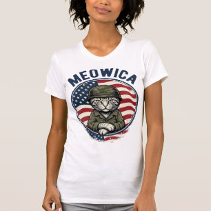 Meowica Patriotische Katze Vintage Gravur Shirt De