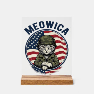 Meowica Patriotische Katze Vintage Gravur Shirt De Acrylschild