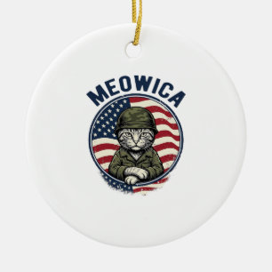 Meowica Patriotische Katze Vintage Gravur Shirt De Keramik Ornament