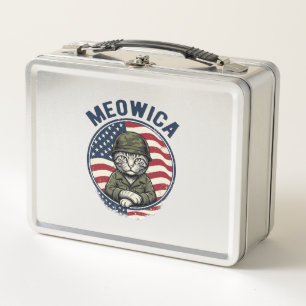Meowica Patriotische Katze Vintage Gravur Shirt De Metall Brotdose