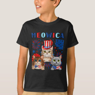 Meowica Patriotische Katzen 4. Juli Lustige Katzen T-Shirt