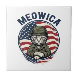 Meowica Patriotisches Katze Vintage Gravur-Shirt D Fliese