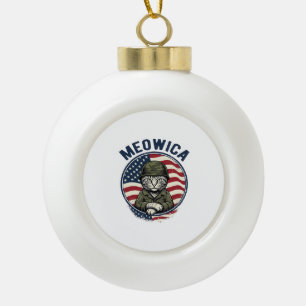 Meowica Patriotisches Katze Vintage Gravur Shirt D Keramik Kugel-Ornament