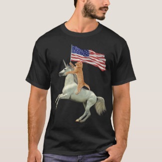 Meowica Unicorn Cat Funny 4. Juli Flag T-Shirt
