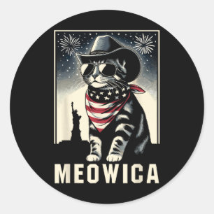 Meowica Usa merica Cat 4. Juli Funny Patriotic Runder Aufkleber