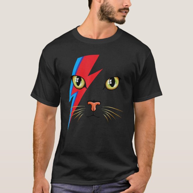 Meowie Bowie Cat Retro Kitty Cat Glam Rock Music T-Shirt (Vorderseite)
