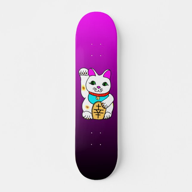 MEOWIES LUCKY CAT MANEKI NEKO FUSCHIA / SCHWARZ SKATEBOARD (Vorne)
