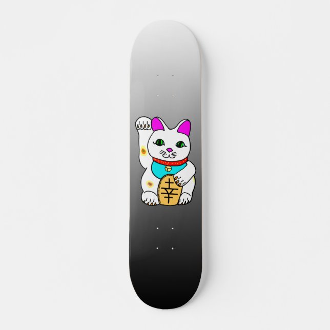 MEOWIES LUCKY CAT MANEKI NEKO GRAU / SCHWARZ SKATEBOARD (Vorne)