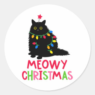 Meowing Christmas Cat Merry Catmas Funny Cats Fami Runder Aufkleber