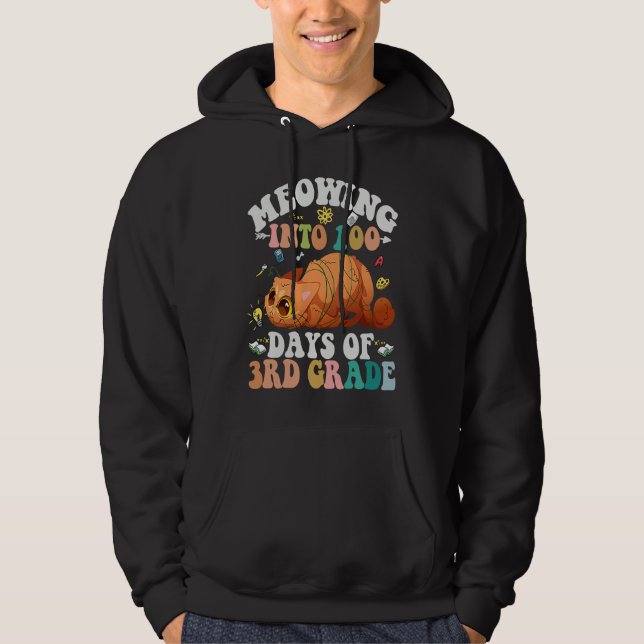 Meowing Into 100th Days Of 3RD Grade Funny Nerd Ca Hoodie (Vorderseite)