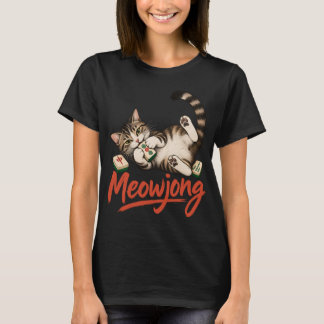 Meowjong Lustiges Katzen-Mahjong-Plättchen-Grafik T-Shirt