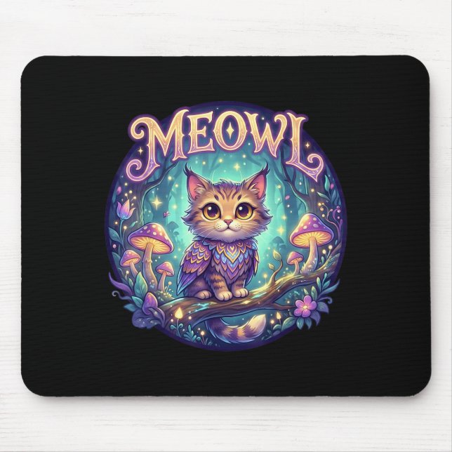 Meowl Cat Owl Meme Brainrot Kids Cursed Silly Gen  Mousepad (Vorne)