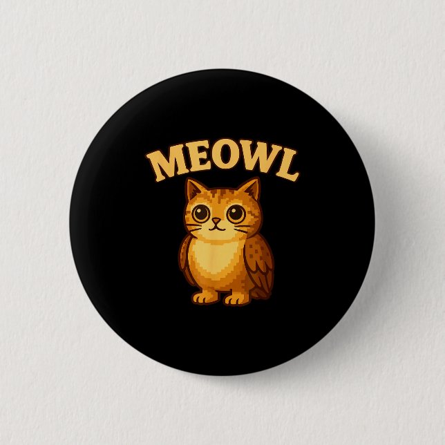 Meowl - Funny Meow Cat Owl Brainrot Meme Teen Kids Button (Vorderseite)