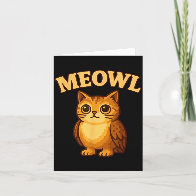 Meowl - Funny Meow Cat Owl Brainrot Meme Teen Kids Karte (Vorderseite)