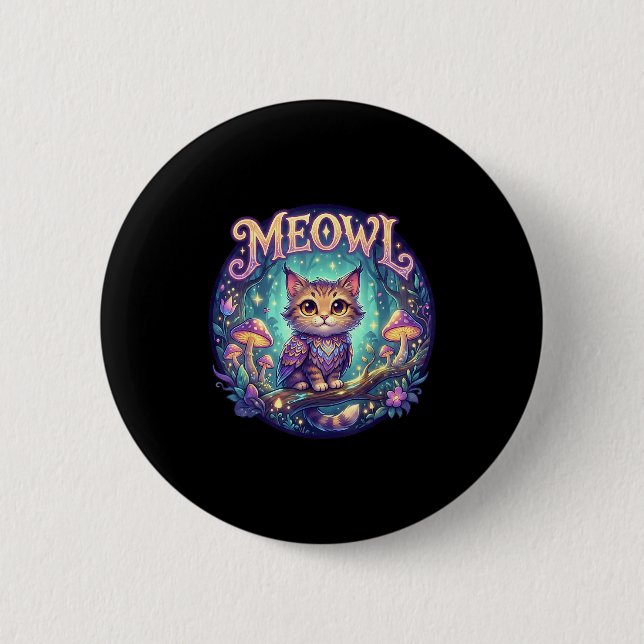 Meowl Katze Eule Meme Brainrot Kinder Verflucht Al Button (Vorderseite)