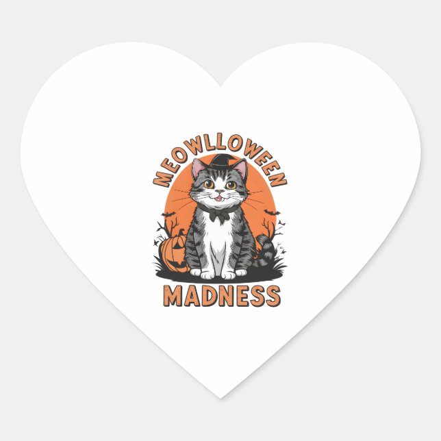 Meowlloween Madness Herz-Aufkleber (Vorderseite)