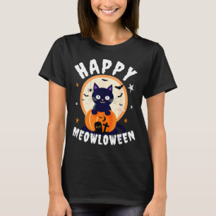 Meowloween schwarze Katzen-Kürbisse Frohes Hallowe T-Shirt