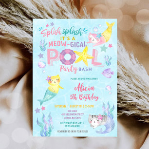 Meowmaid Poolparty Geburtstagseinladung Einladung