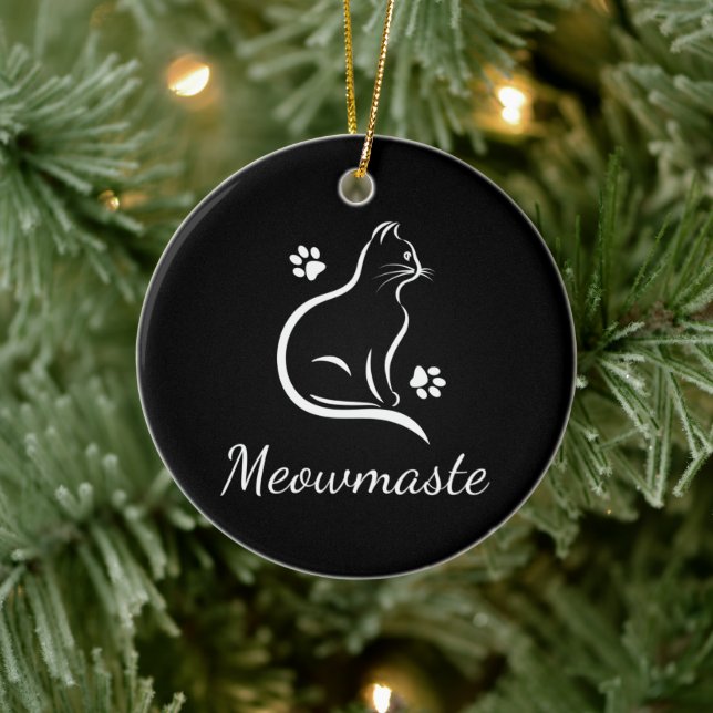 Meowmaste Cat Yoga Keramik Ornament - Runder BLK (Baum)