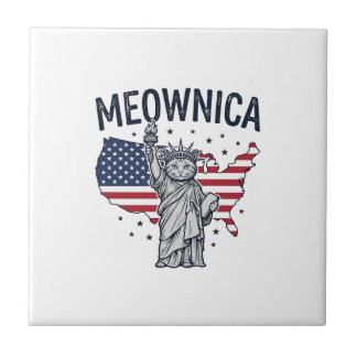 Meownica Patriotische Katze Vintage Vektor Design_ Fliese