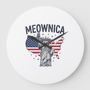 Meownica Patriotische Katze Vintage Vektor Design_ Große Wanduhr
