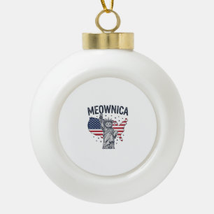 Meownica Patriotische Katze Vintage Vektor Design_ Keramik Kugel-Ornament
