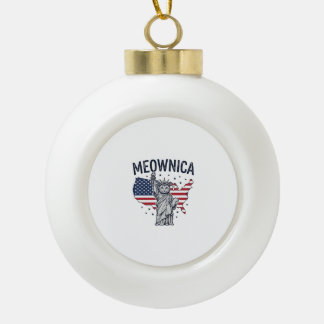 Meownica Patriotische Katze Vintage Vektor Design_ Keramik Kugel-Ornament