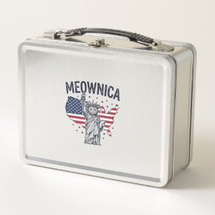 Meownica Patriotische Katze Vintage Vektor Design_ Metall Brotdose