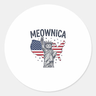 Meownica Patriotische Katze Vintage Vektor Design_ Runder Aufkleber