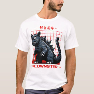 Meownster Cat Pun Monster Beast Japanischer Witz T-Shirt