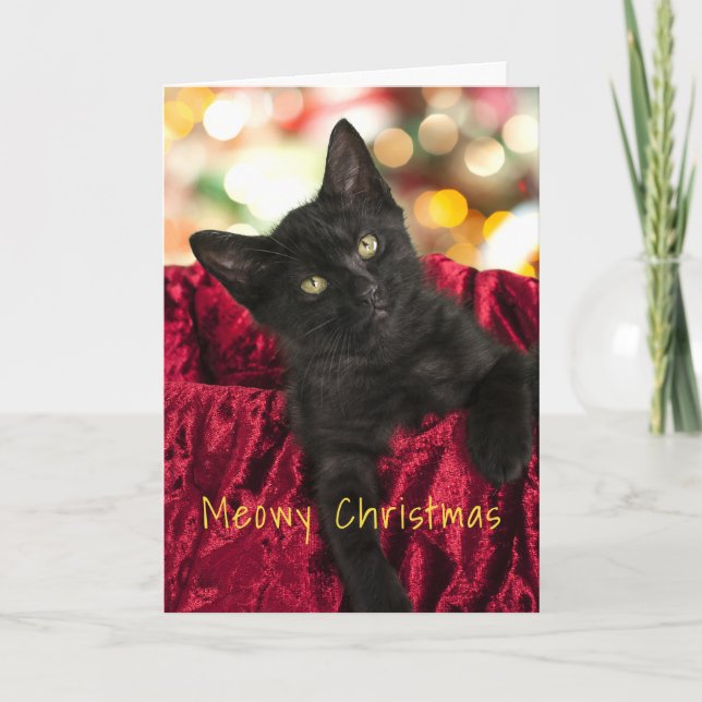 Meowown Christmas Black Kitten Weihnachts-Grußkart Karte (Vorderseite)
