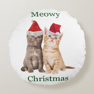 Meowown Christmas Kitten Round Pillow Rundes Kissen