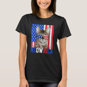 Meowrica Katze Us Flag Sonnenbrille 4. Juli Patrio T-Shirt