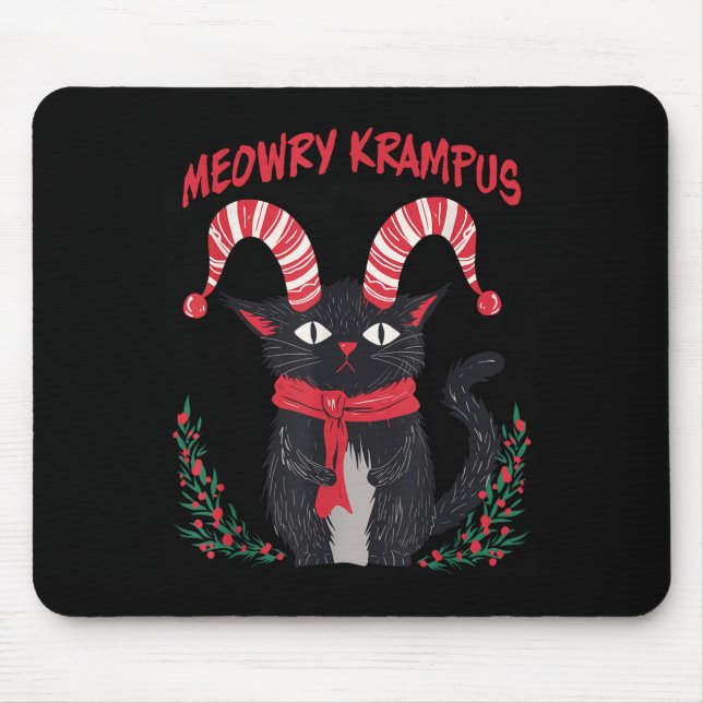 Meowry Krampus Funny Krampus Is Coming To Town Cat Mousepad (Vorne)