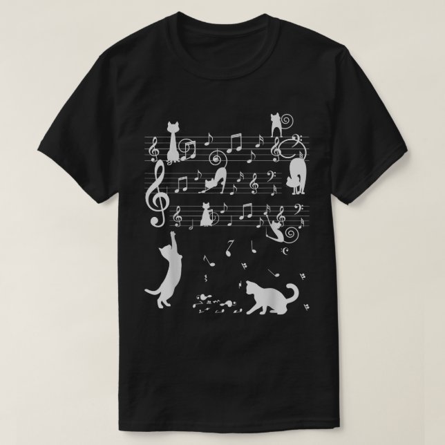 Meowsci farbenfrohe Katzen Musik Clef Piano Mo T-Shirt (Design vorne)