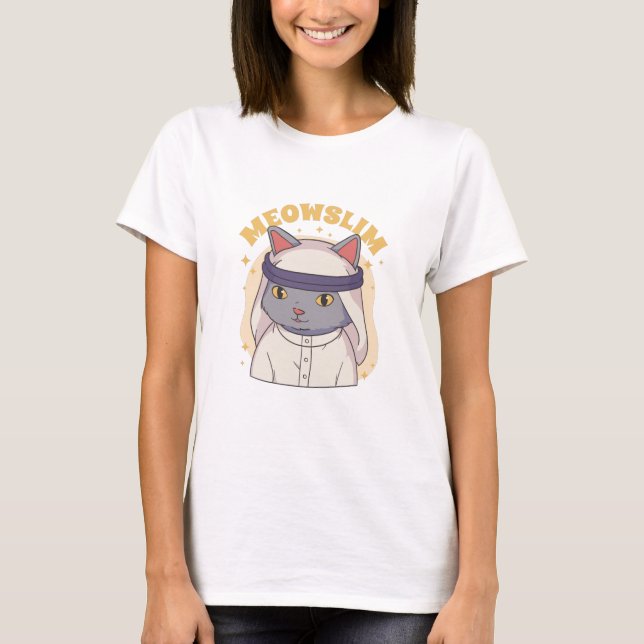 MEOWSLIMMUSLIMISCHER CARTOON KATZE TRAARABIC GARME T-Shirt (Vorderseite)