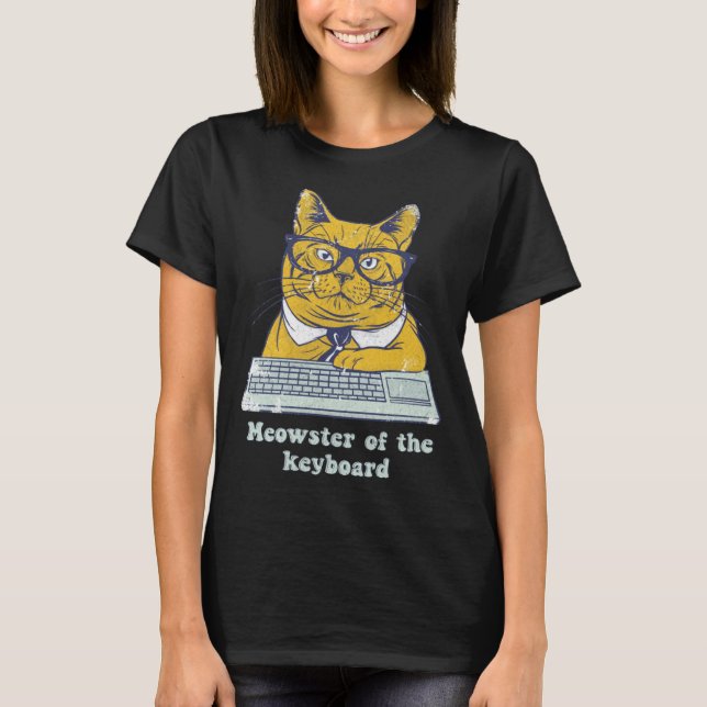 Meowster Keyboard  Cat Working Pun Programmer Code T-Shirt (Vorderseite)