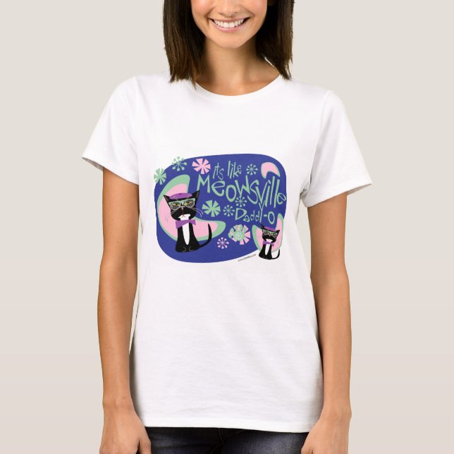 Meowsville Cartoon Beatnik Character Fifties Cat T-Shirt (Vorderseite)