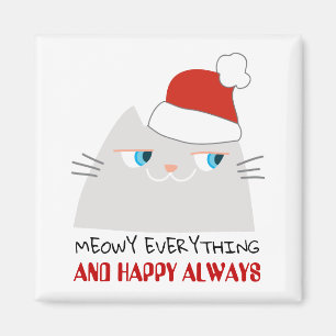 Meowy Alles und Happy immer   Niedlicher Santa Cat Magnet